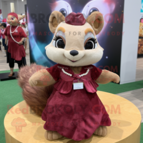 Maroon Flying Squirrel mascot costume character dressed with a Skirt and Necklaces