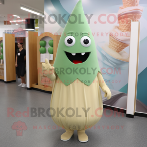 Olive Ice Cream Cone mascot costume character dressed with a Wrap Dress and Lapel pins