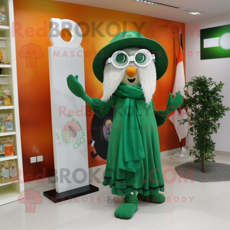 Olive Irish Flag mascot costume character dressed with a One-Piece Swimsuit and Shawls