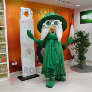 Olive Irish Flag mascot costume character dressed with a One-Piece Swimsuit and Shawls