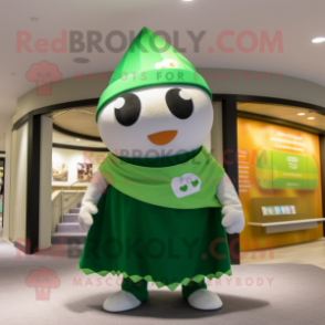 Olive Irish Flag mascot costume character dressed with a One-Piece Swimsuit and Shawls