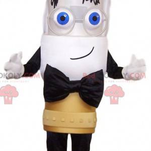 Mascote do boneco de neve branco com uma grande gravata