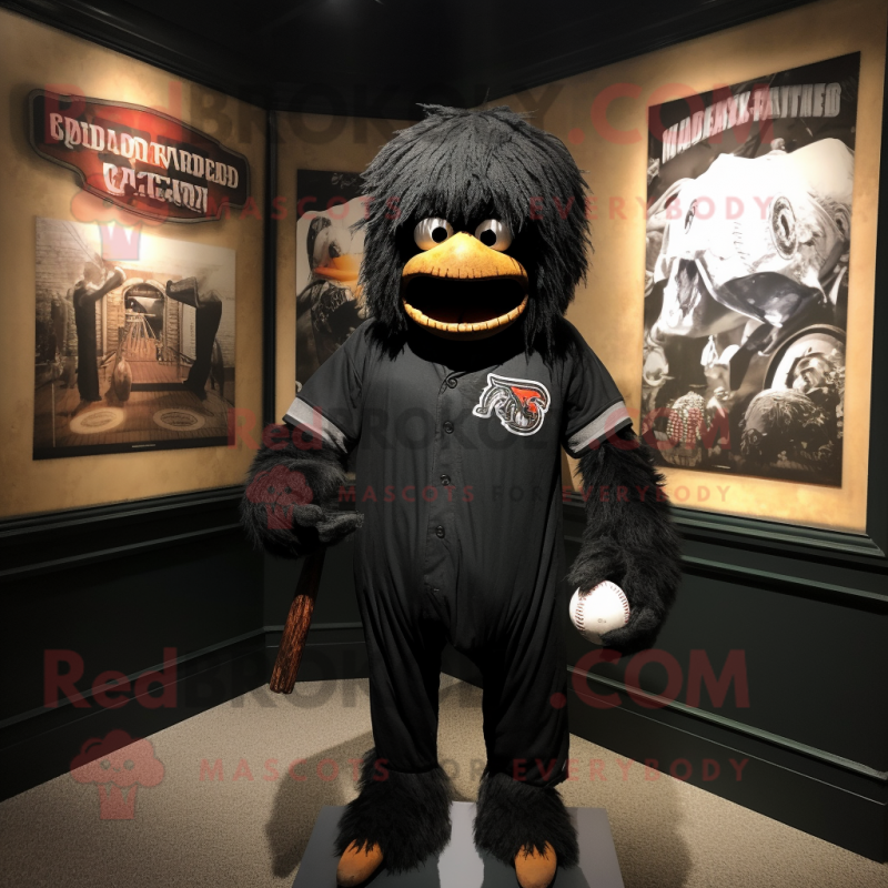 Black Graveyard mascot costume character dressed with a Baseball Tee and Hairpins Black Graveyard mascot costume character dressed with a Baseball Tee and Hairpins
