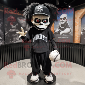 Black Graveyard mascot costume character dressed with a Baseball Tee and Hairpins