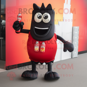 Black Bottle Of Ketchup mascot costume character dressed with a Running Shorts and Backpacks