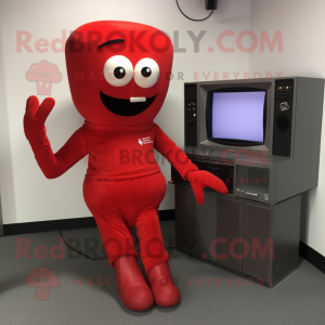 Röd TV maskot kostym...