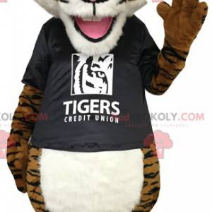 Mascote tigre marrom com uma camiseta preta - Redbrokoly.com