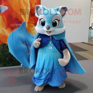 Blue Flying Squirrel mascot costume character dressed with a A-Line Dress and Shawls