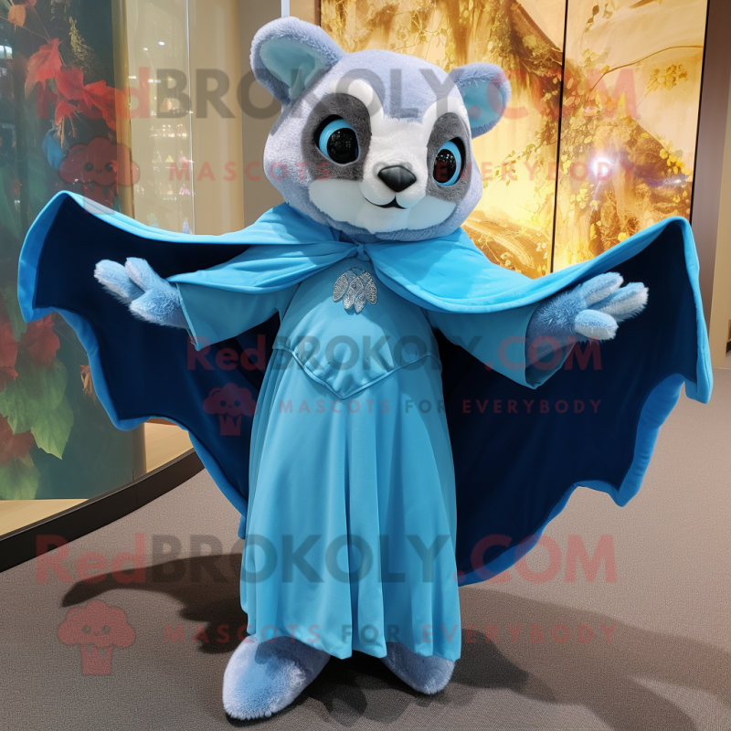 Blue Flying Squirrel mascot costume character dressed with a A-Line Dress and Shawls Blue Flying Squirrel mascot costume character dressed with a A-Line Dress and Shawls