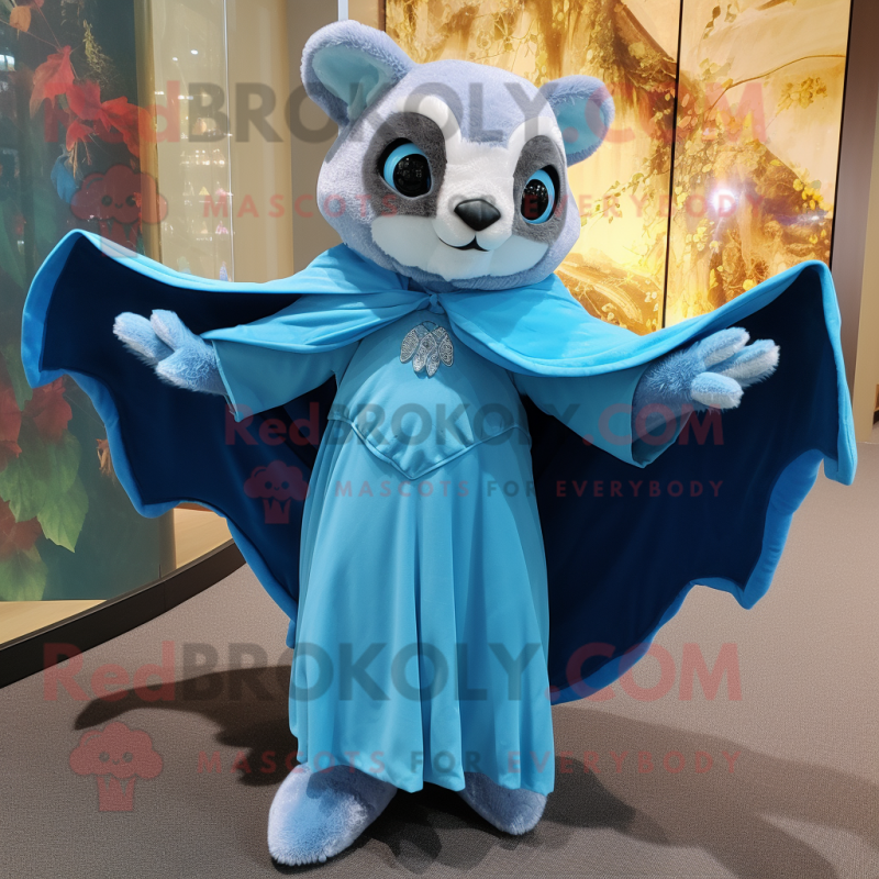 Blue Flying Squirrel mascot costume character dressed with a A-Line Dress and Shawls