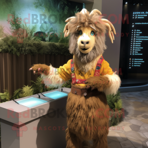 Brown Angora Goat mascot costume character dressed with a Blouse and Bracelet watches