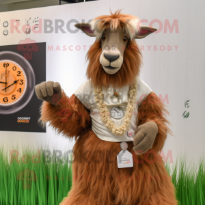 Brown Angora Goat mascot costume character dressed with a Blouse and Bracelet watches