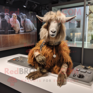 Brown Angora Goat mascot costume character dressed with a Blouse and Bracelet watches