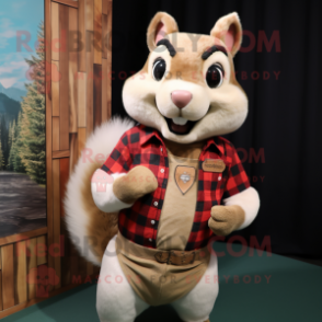 Cream Squirrel mascot costume character dressed with a Flannel Shirt and Belts