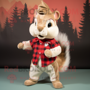 Cream Squirrel mascot costume character dressed with a Flannel Shirt and Belts