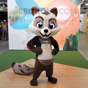 Brown Civet mascot costume character dressed with a Yoga Pants and Shoe clips