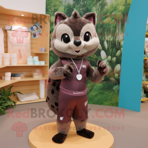 Brown Civet mascot costume character dressed with a Yoga Pants and Shoe clips