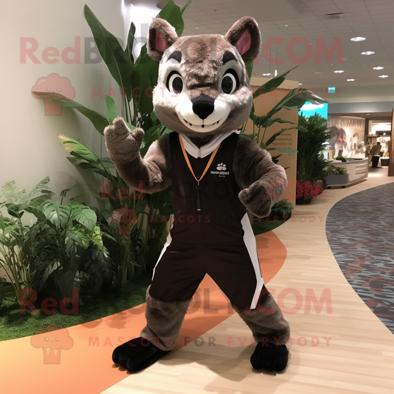 Brown Civet mascot costume character dressed with a Yoga Pants and Shoe clips Brown Civet mascot costume character dressed with a Yoga Pants and Shoe clips