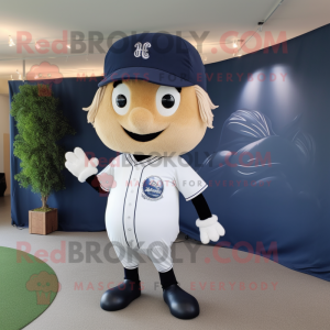 Navy Baseball Ball mascot costume character dressed with a V-Neck Tee and Hair clips