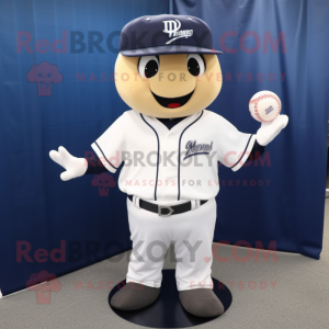 Navy Baseball Ball mascot costume character dressed with a V-Neck Tee and Hair clips