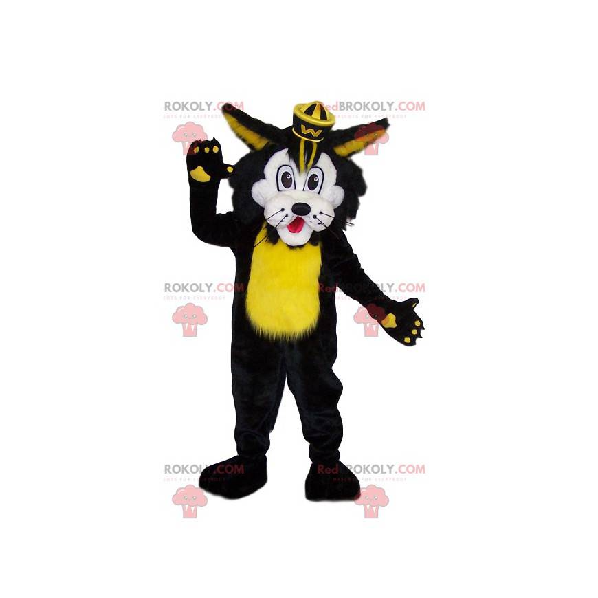 Mascotte de lion noir et jaune. Costume de lion - Redbrokoly.com