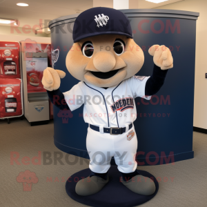 Navy Baseball Ball mascot costume character dressed with a V-Neck Tee and Hair clips