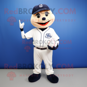 Navy Baseball Ball mascot costume character dressed with a V-Neck Tee and Hair clips