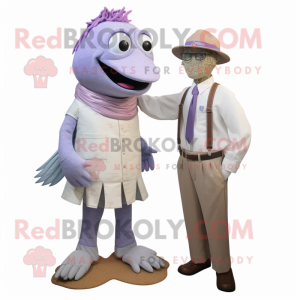 Lavender Cod mascot costume character dressed with a Henley Shirt and Ties