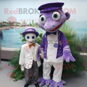 Lavender Cod mascot costume character dressed with a Henley Shirt and Ties