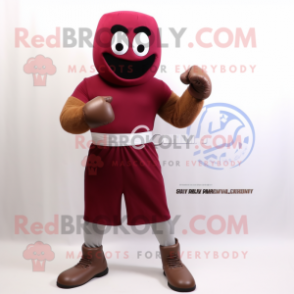 Maroon Boxing Glove mascot costume character dressed with a Jumpsuit and Bracelet watches