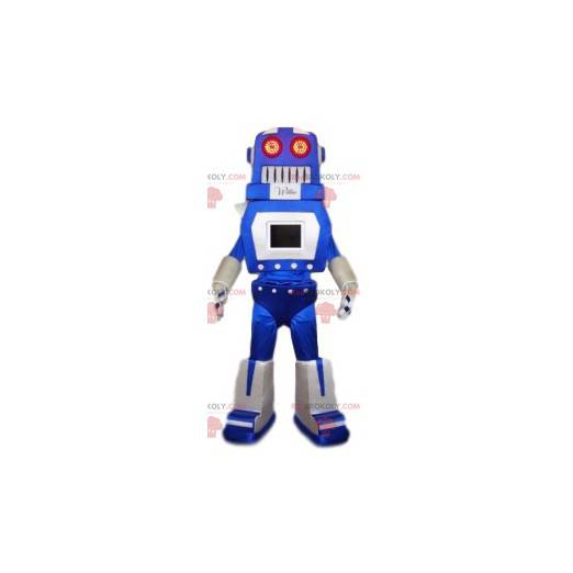 Mascote robô engraçado azul e branco. Fantasia de robô -