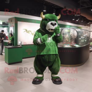 Green Bison mascot costume character dressed with a T-Shirt and Watches