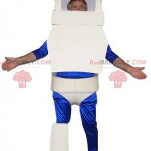 Mascotte de robot blanc et bleu. Costume de robot -