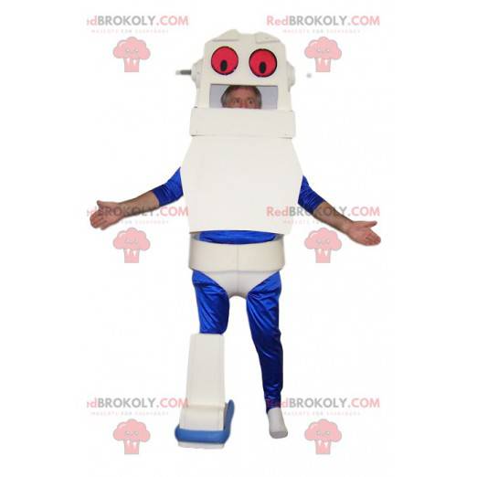 Mascotte de robot blanc et bleu. Costume de robot -