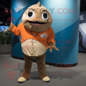 Tan Tuna mascot costume character dressed with a Long Sleeve Tee and Watches