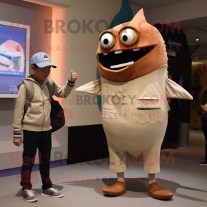 Tan Tuna mascot costume character dressed with a Long Sleeve Tee and Watches