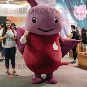 Maroon Narwhal mascot costume character dressed with a Jeggings and Anklets