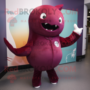 Maroon Narwhal mascot costume character dressed with a Jeggings and Anklets
