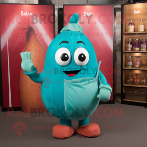 Teal Plum mascot costume character dressed with a Tank Top and Clutch bags