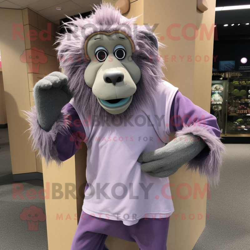 Lavender Baboon mascot costume character dressed with a Long Sleeve Tee and Cummerbunds