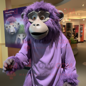 Lavender Baboon mascot costume character dressed with a Long Sleeve Tee and Cummerbunds