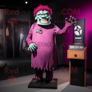 Magenta Frankenstein'S Monster mascot costume character dressed with a Sheath Dress and Cufflinks