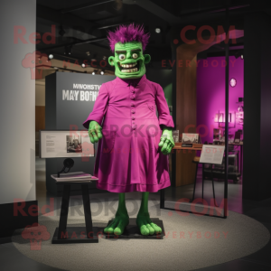 Magenta Frankenstein'S Monster mascot costume character dressed with a Sheath Dress and Cufflinks