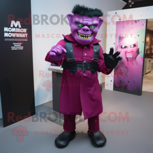 Magenta Frankenstein'S Monster mascot costume character dressed with a Sheath Dress and Cufflinks