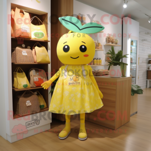 nan Lemon mascot costume character dressed with a Dress and Tote bags