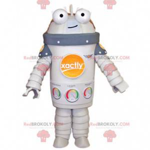 Mascotte de robot blanc souriant. Costume de robot -