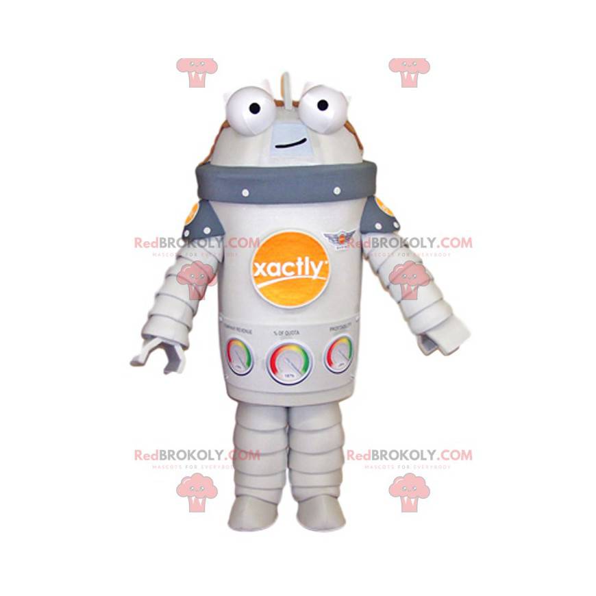 Mascotte de robot blanc souriant. Costume de robot -