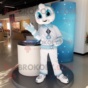 White Ice mascot costume character dressed with a Flare Jeans and Bracelet watches