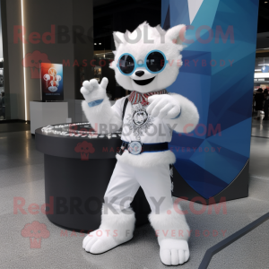 White Ice mascot costume character dressed with a Flare Jeans and Bracelet watches