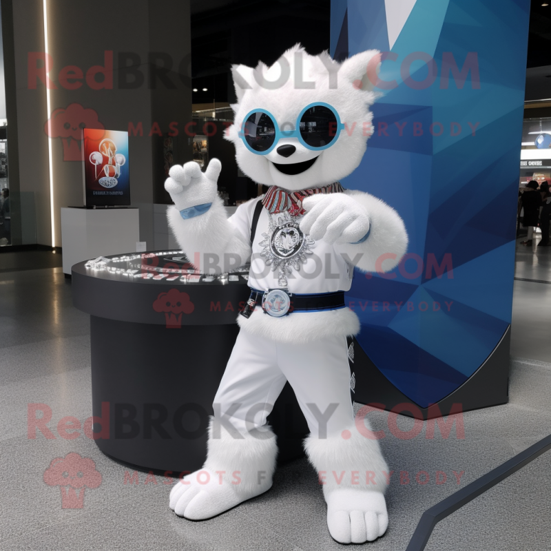 White Ice mascot costume character dressed with a Flare Jeans and Bracelet watches White Ice mascot costume character dressed with a Flare Jeans and Bracelet watches
